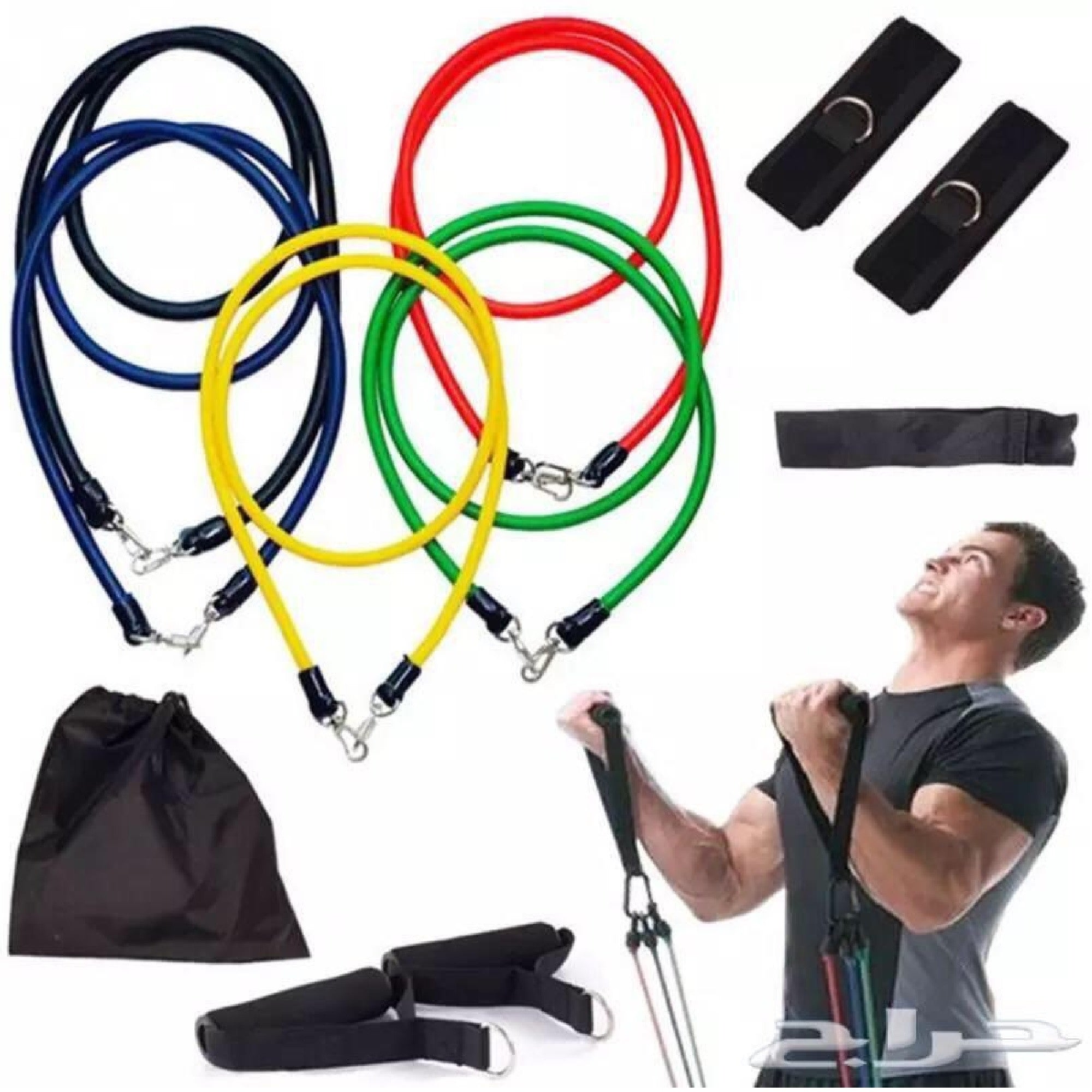 Combo Fitness: Doble Rueda Abdominal + Kit 5 Bandas Elásticas Tubulares – Entrenamiento Completo en Casa