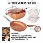 Copper Pan – Set 5 Piezas: Sartén Cuadrada + Accesorios Antiadherente