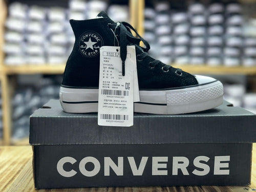 Botas Estilo Converse Plataforma Gamuza – Negro con Forro Borrego