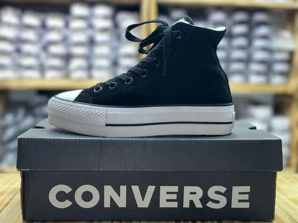 Botas Estilo Converse Plataforma Gamuza – Negro con Forro Borrego