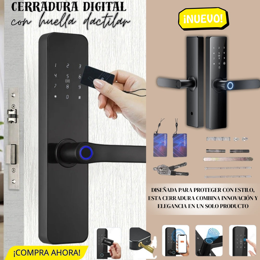 Chapa Cerradura Inteligente 5 en 1 – Huella, Clave, App, Tarjeta y Llave