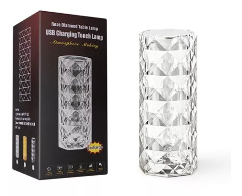 Lámpara de Mesa de Cristal Diamante LED – Decoración Elegante con 3 Tonos de Luz