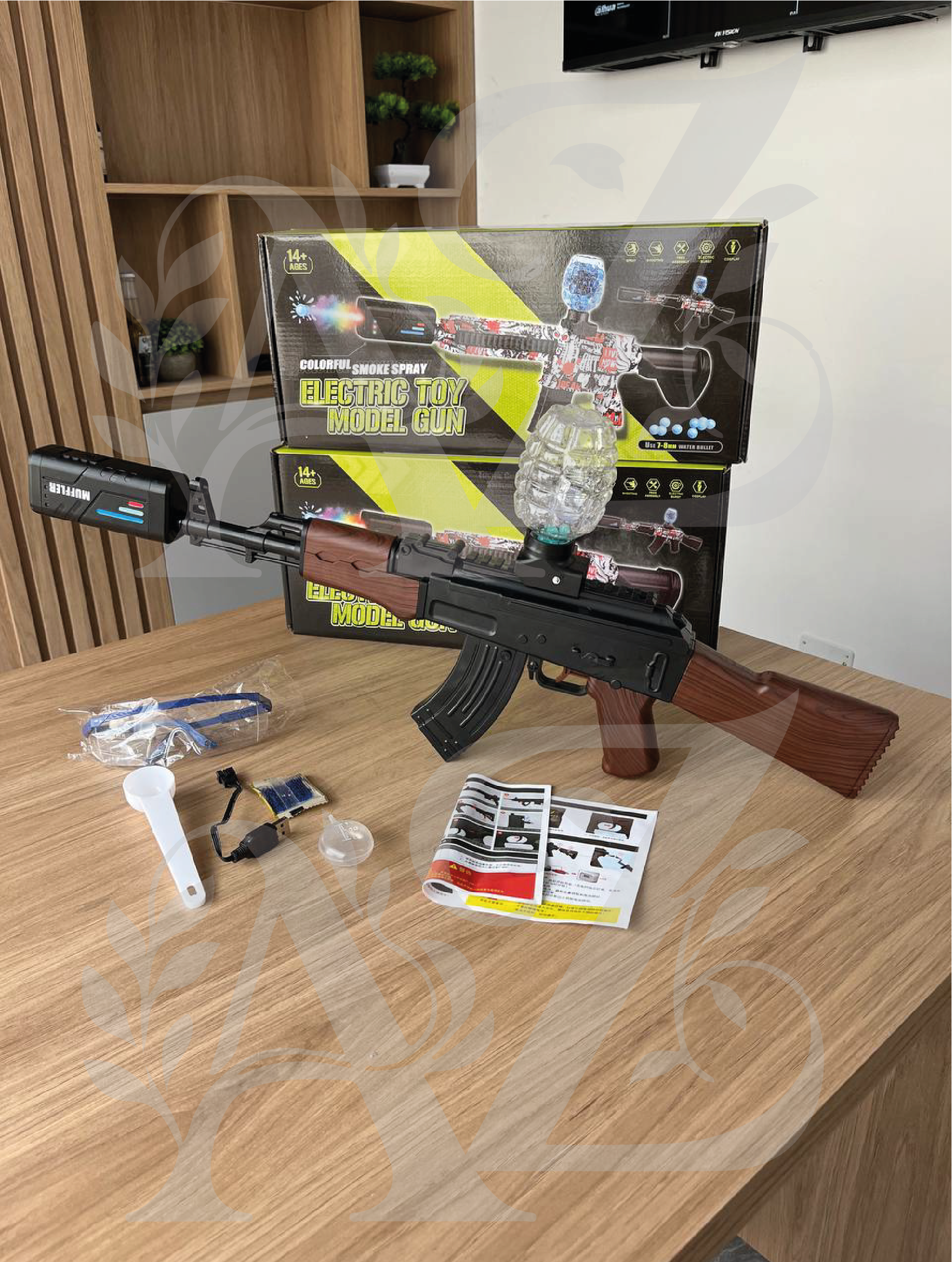 Rifle Automático de Hidrogel AK47 87cm – Modo Automático, Batería 7.4V, 5.000 Orbis Incluidos