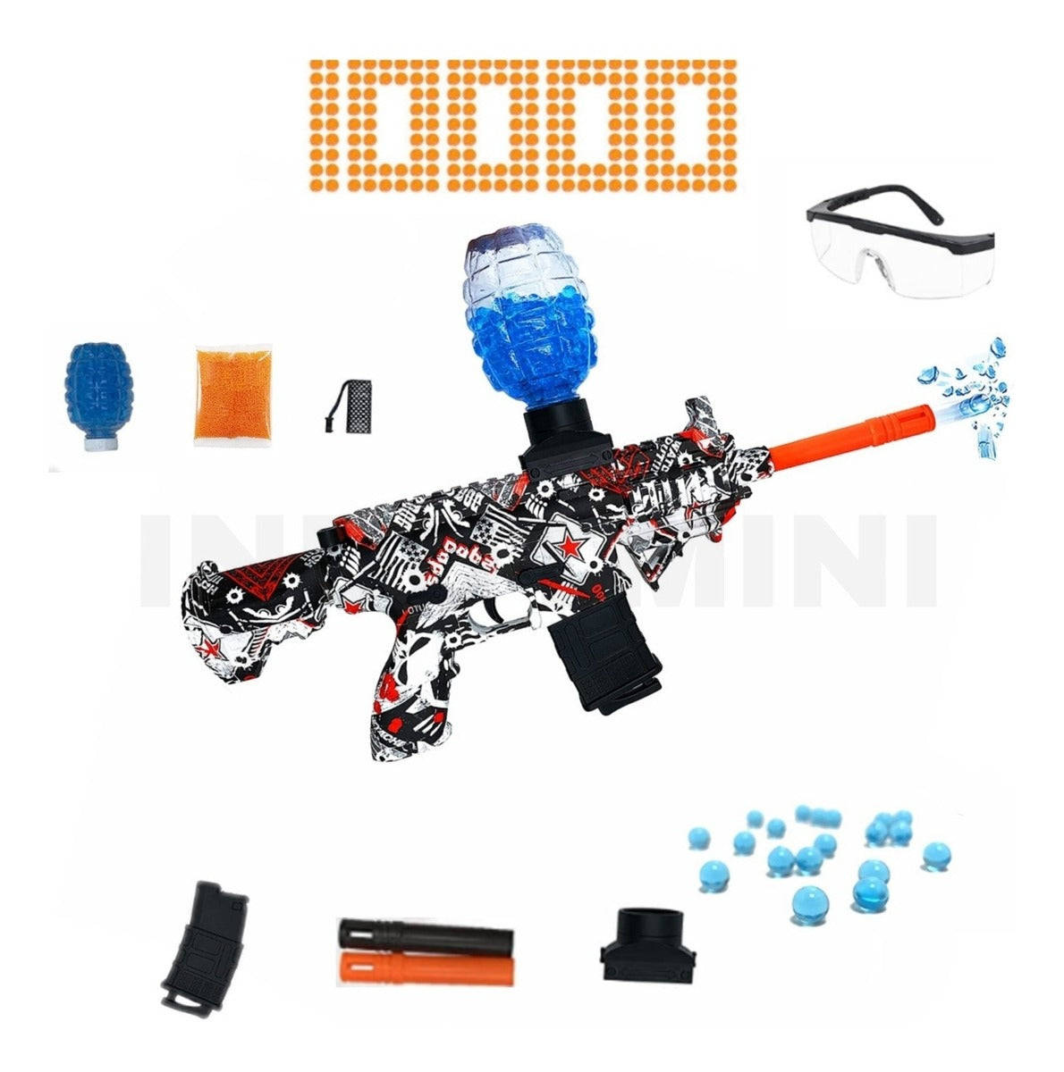 Lanzador Hidrogel Eléctrico Splatter Ball Blaster – 10.000 Balas + Gafas, Recargable, 3 Colores