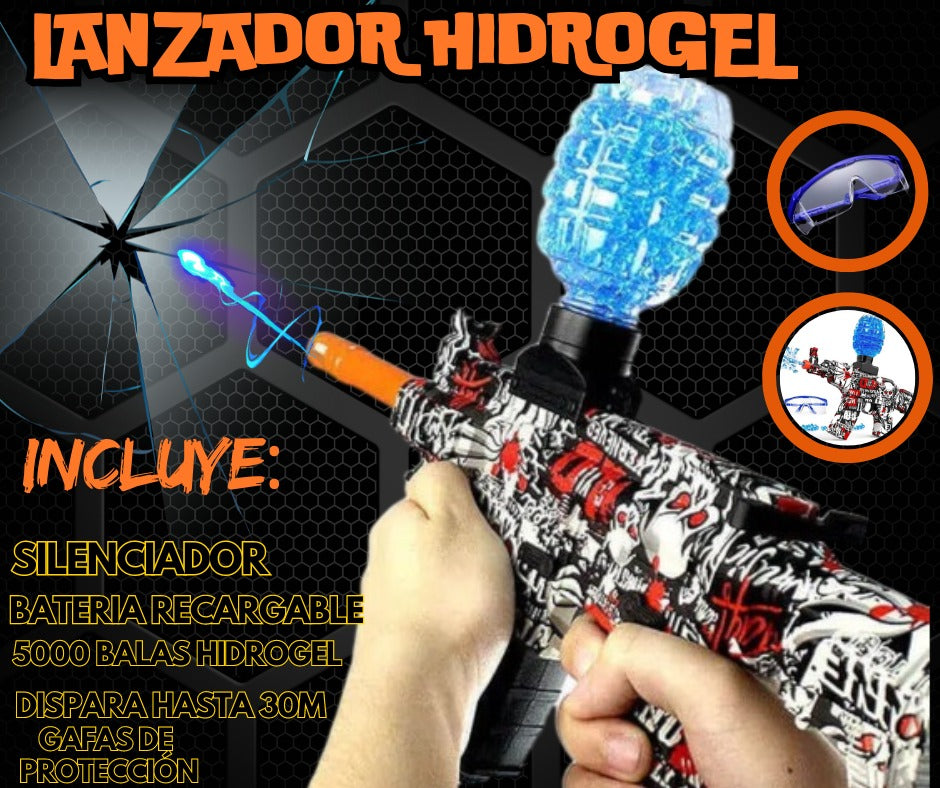 Lanzador Hidrogel Eléctrico Splatter Ball Blaster – 10.000 Balas + Gafas, Recargable, 3 Colores