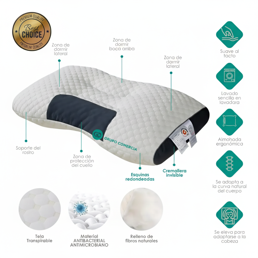 Pack x2 Almohadas Cervicales Ergonómicas 3D DreamCure — Transpirable e Hipoalergénica
