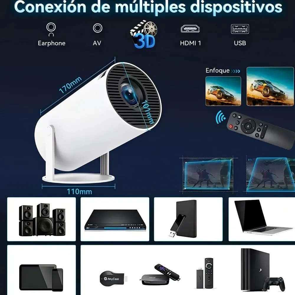 Proyector Android HY300 – Cine en Casa Portátil con WiFi y Bluetooth