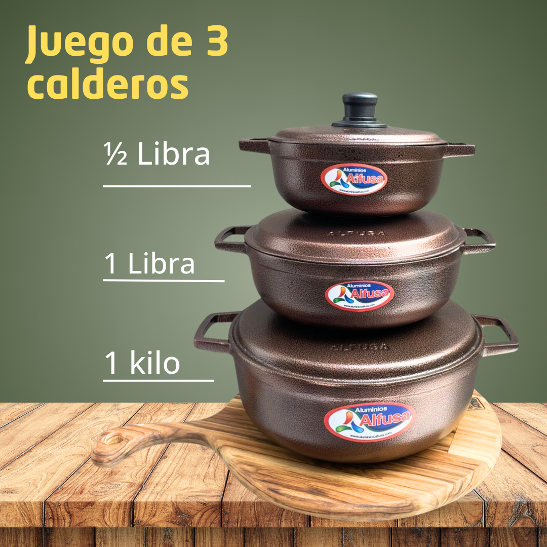 Set 3 Calderos Dorados de Aluminio Fundido