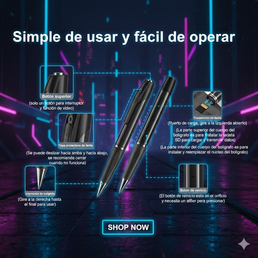Esfero con Cámara Full HD Portátil