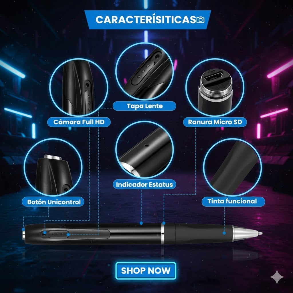 Esfero con Cámara Full HD Portátil