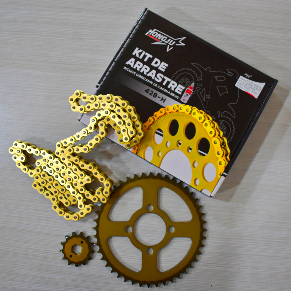 Kit de Arrastre para Pulsar NS200 – Cadena 428H Dorado y Plata