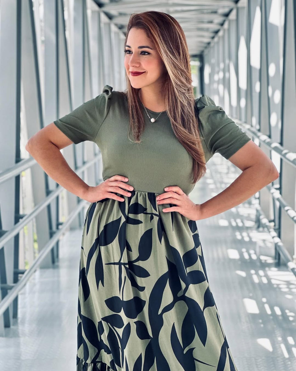 Vestido Largo Midi Estampado con Mangas Abullonadas