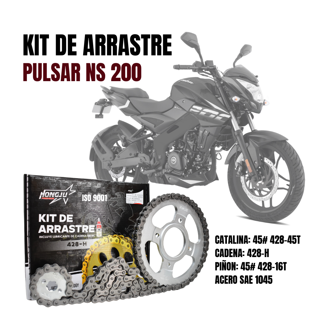 Kit de Arrastre para Pulsar NS200 – Cadena 428H Dorado y Plata