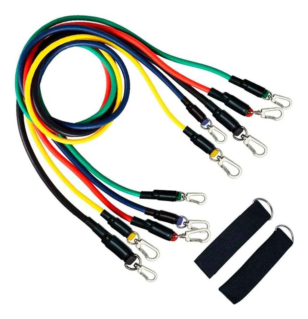 Kit de Bandas Elásticas Tubulares 11 Piezas – Resistencia Progresiva hasta 100 lbs para Gym y Yoga