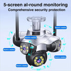 Cámara de Seguridad WiFi 4K con 5 Lentes – Visión 360°, Nocturna, Audio Bidireccional