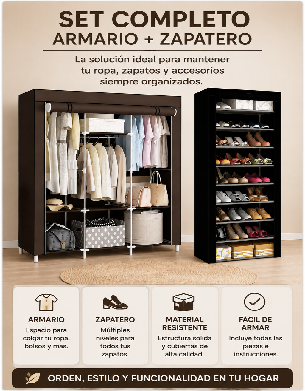 Set Organizador 2 en 1: Armario + Zapatero para el Hogar