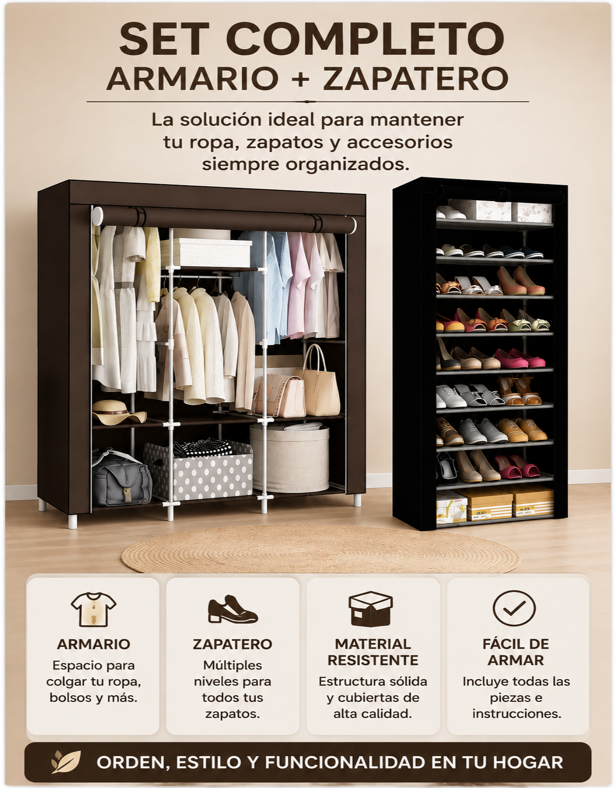 Set Organizador 2 en 1: Armario + Zapatero para el Hogar