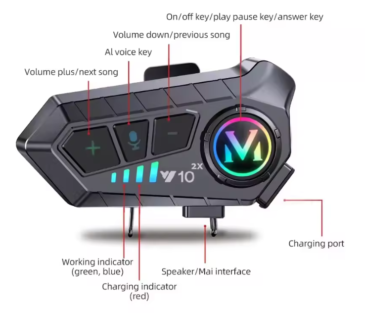Intercomunicador Bluetooth Y10 2X para Moto – RGB y Reducción de Ruido