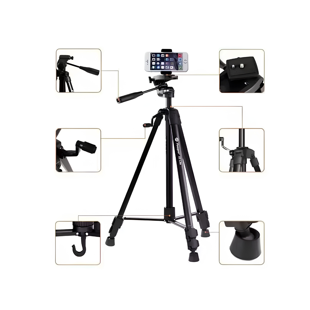 Trípode F-580ST 2.06m – Para Cámara y Celular, Cabezal 360°, Control Bluetooth, Estuche Incluido