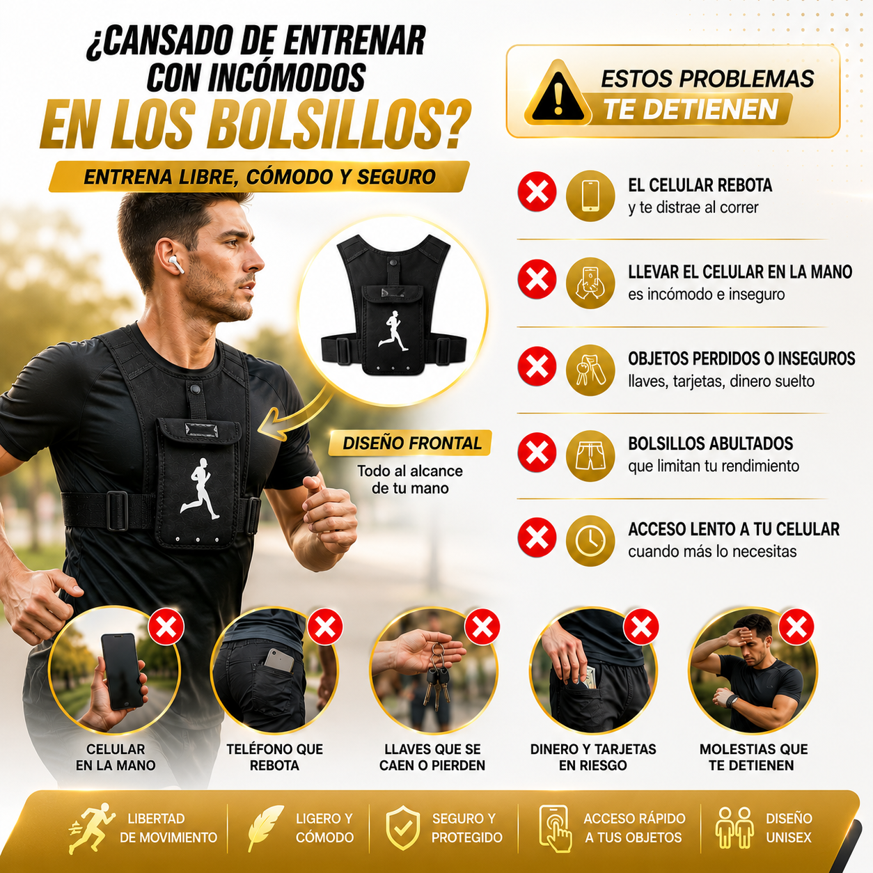 Chaleco Arnés Deportivo Porta Celular – Manos Libres para Running, Ciclismo y Gym