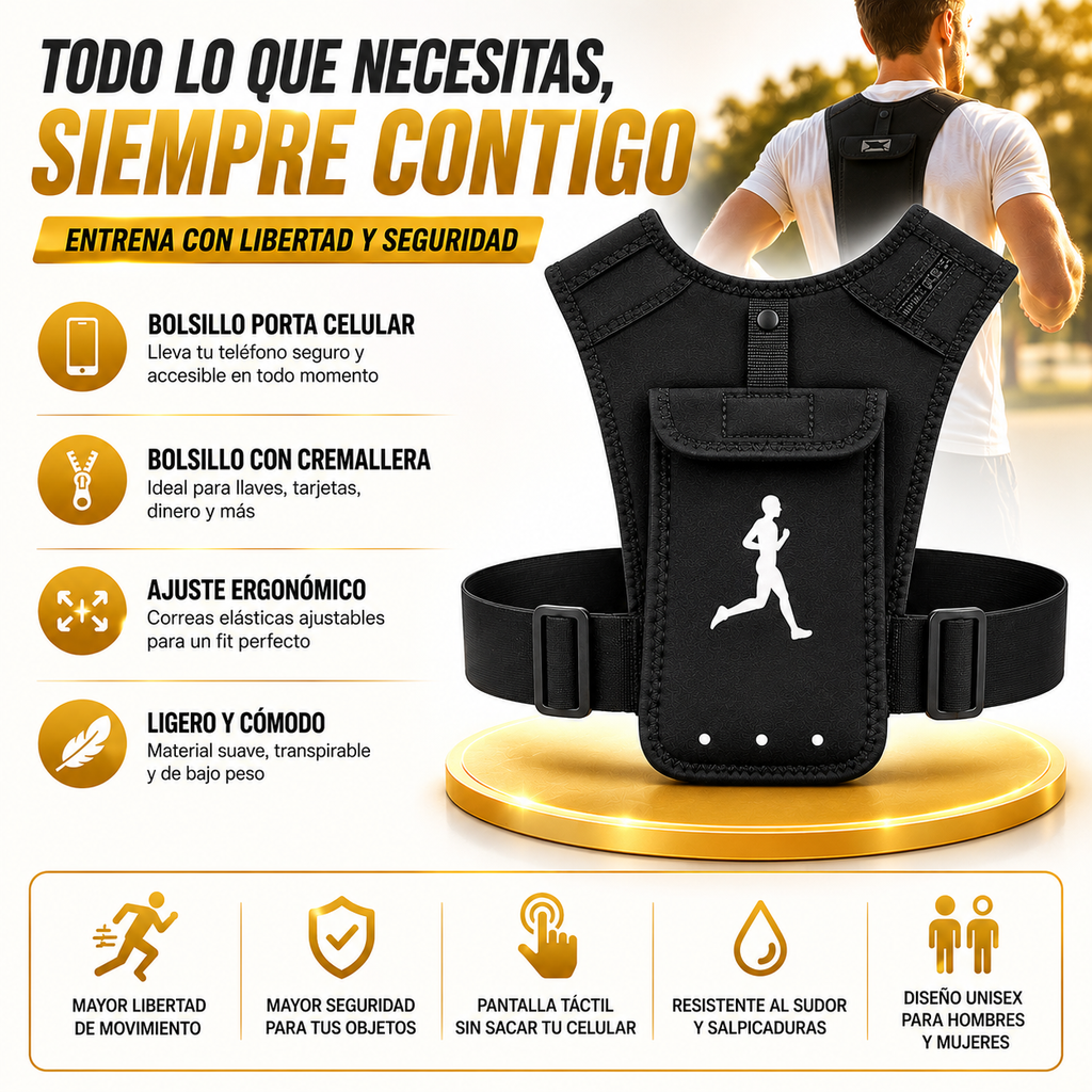 Chaleco Arnés Deportivo Porta Celular – Manos Libres para Running, Ciclismo y Gym