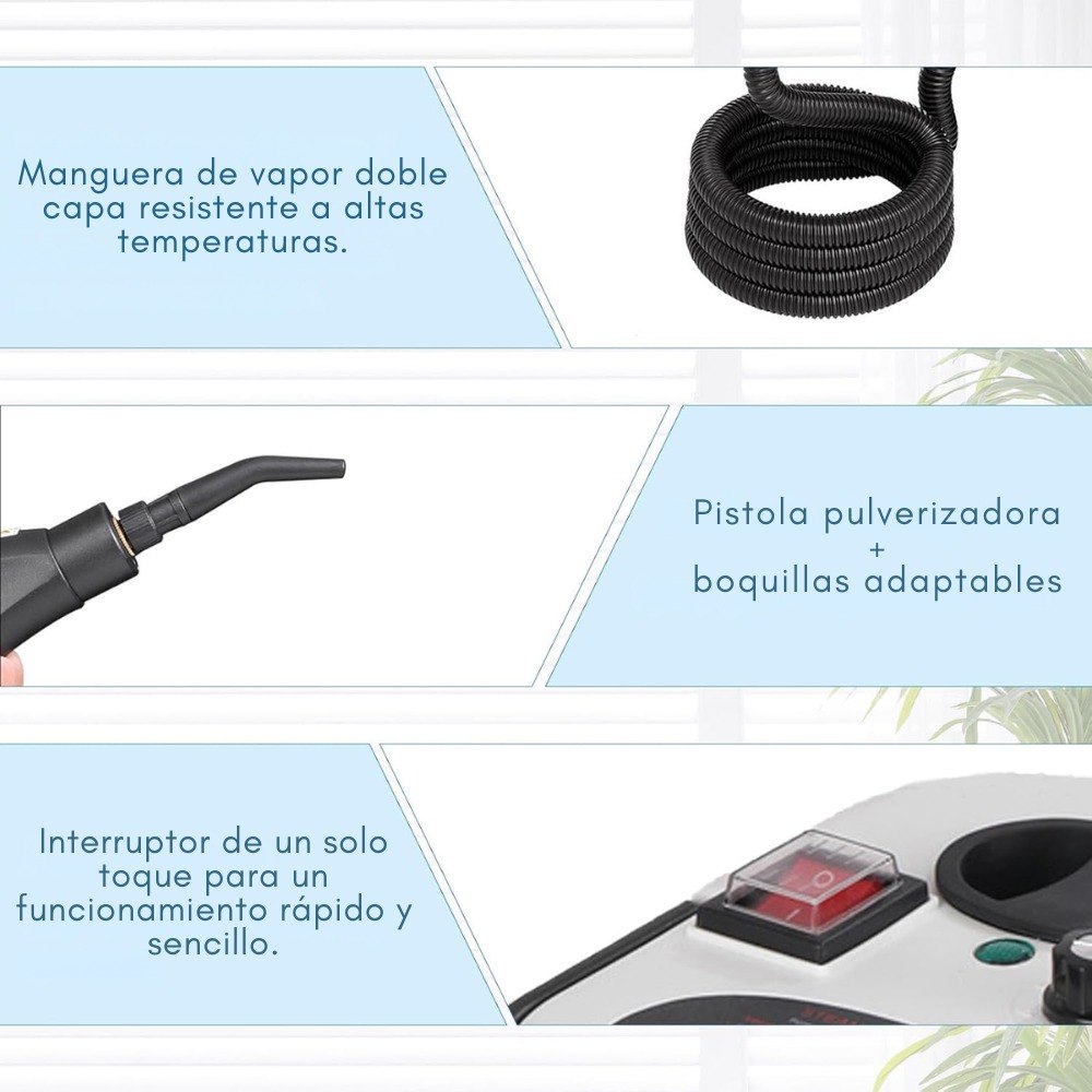 Máquina Limpiadora a Vapor Portátil 2500W – Alta Presión, 6 Velocidades, Depósito 1200ml