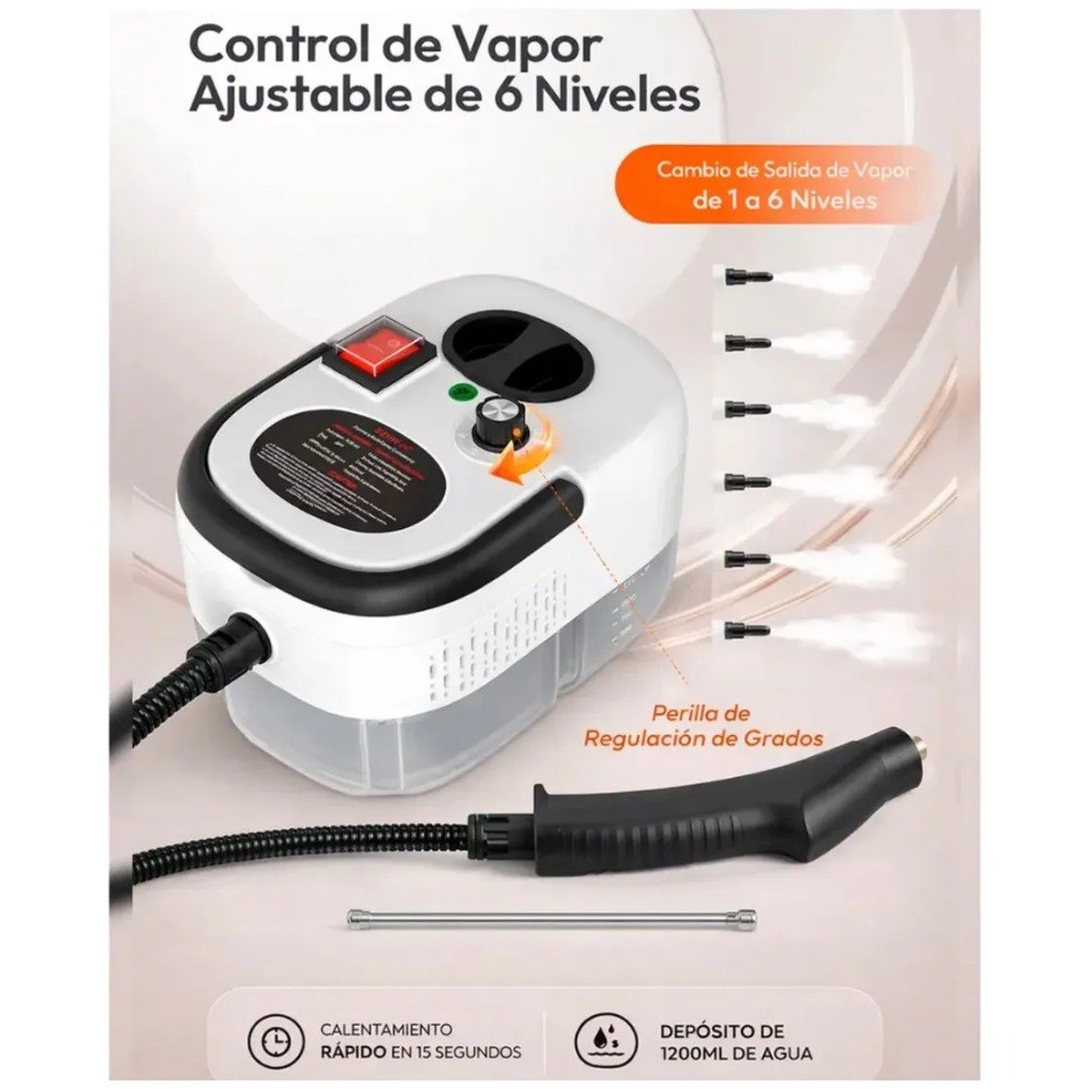 Máquina Limpiadora a Vapor Portátil 2500W – Alta Presión, 6 Velocidades, Depósito 1200ml