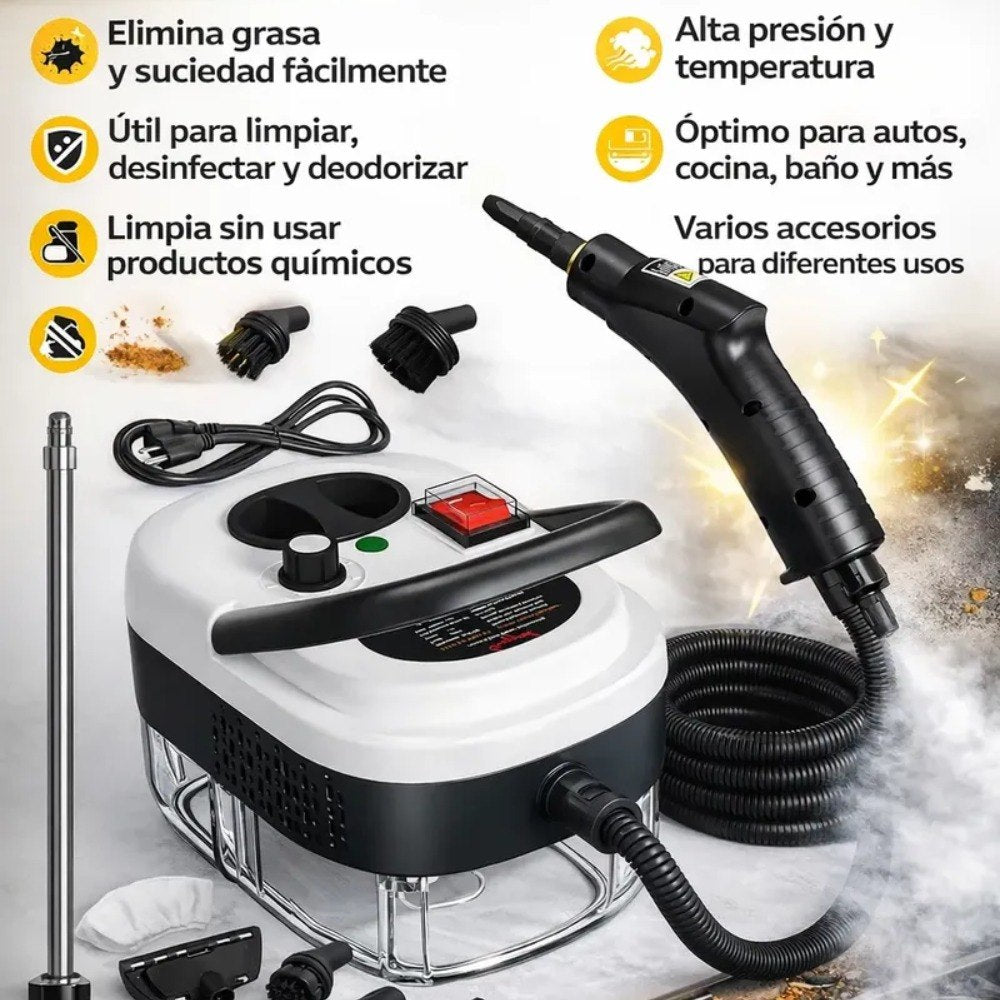 Máquina Limpiadora a Vapor Portátil 2500W – Alta Presión, 6 Velocidades, Depósito 1200ml