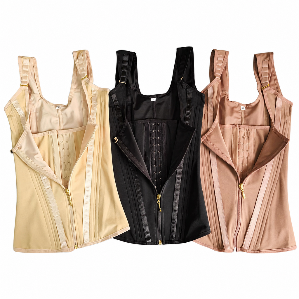 Faja Chaleco Moldeadora Powernet 9 Varillas – Doble Ajuste, Cremallera, 3 Colores, Tallas XXS-2XL